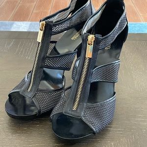 Michael Kors size 11 heels. Black mesh with gold zipper hardware.